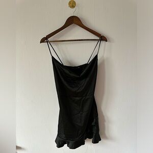 Prettylittlething black strappy mini dress ruffle size 8 NWT